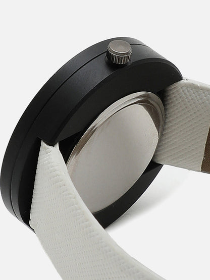 White Analog Round Dial With White Leather Strap Watch & Bracelets