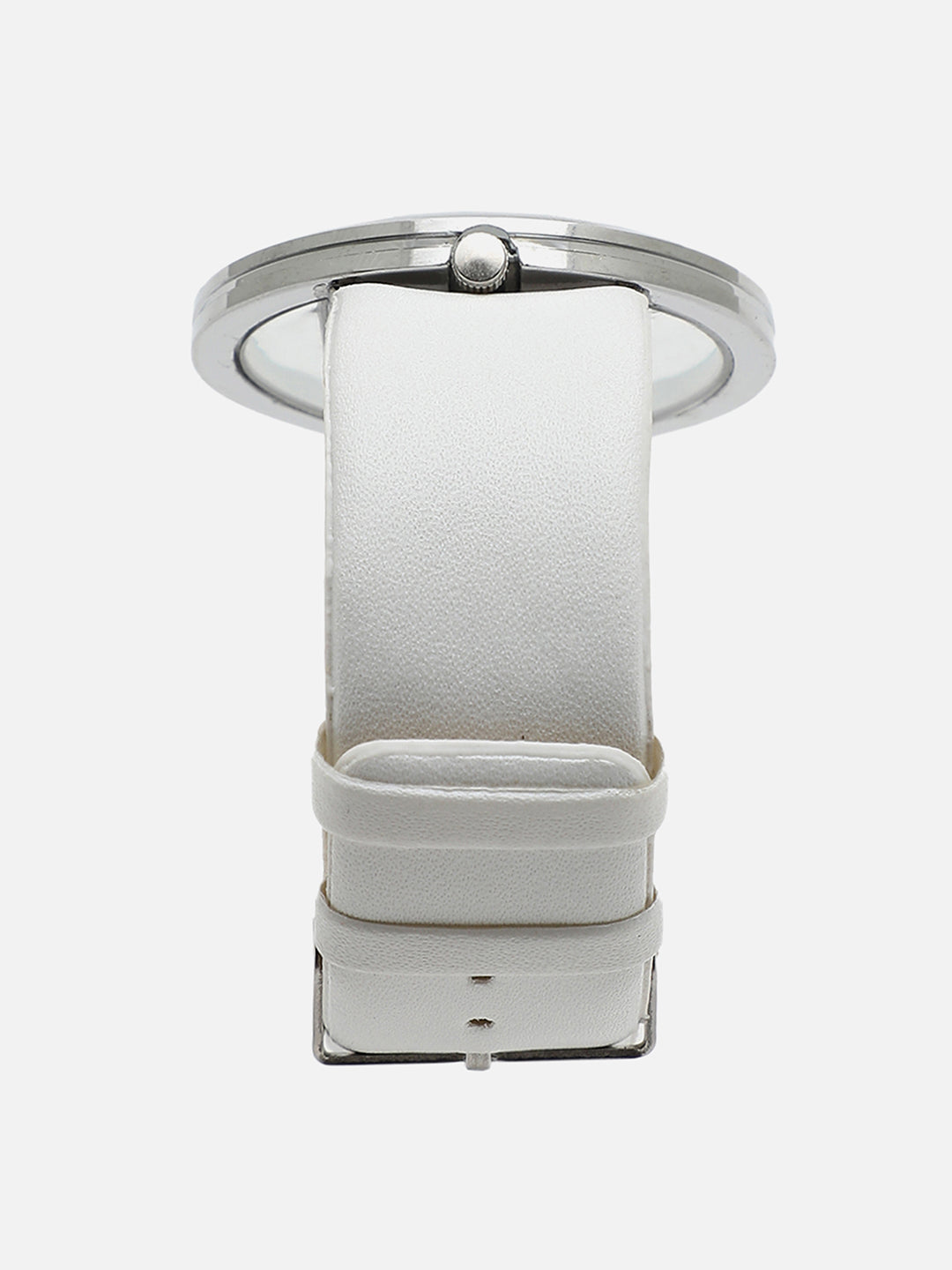 Transparent Analog Round Dial With White Leather Strap Watch & Bracelet
