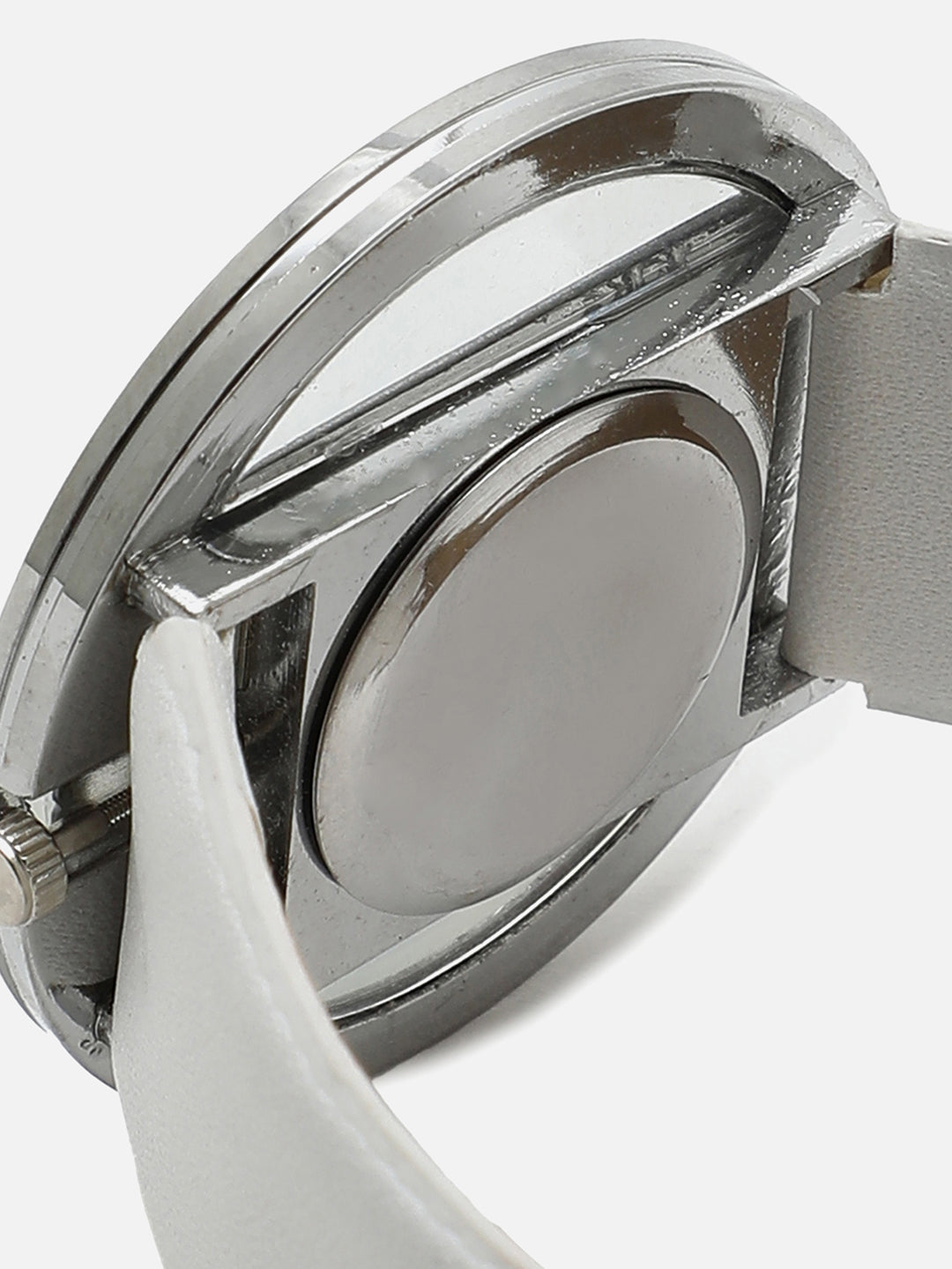 Transparent Analog Round Dial With White Leather Strap Watch & Bracelet