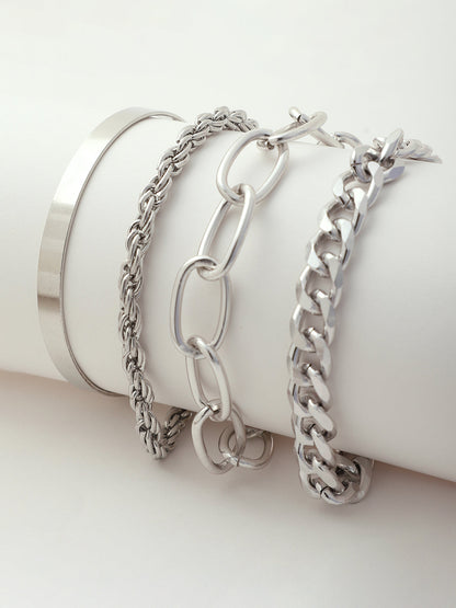 Transparent Analog Round Dial With White Leather Strap Watch & Bracelet