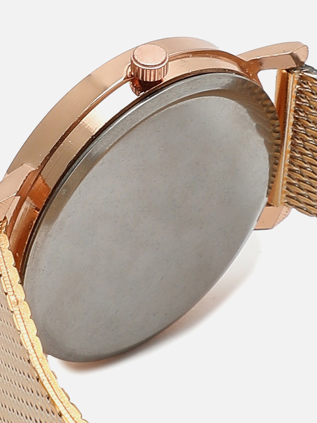 Rose Gold Analog Round Dial With Metal Mesh Strap Watch & Bracelet