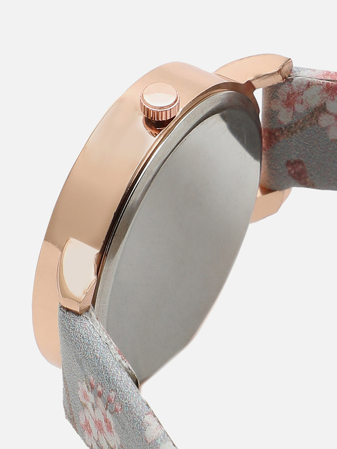 Grey Decorative Analog Round Dial With Floral Printed Leather Strap Watch & Bracelets
