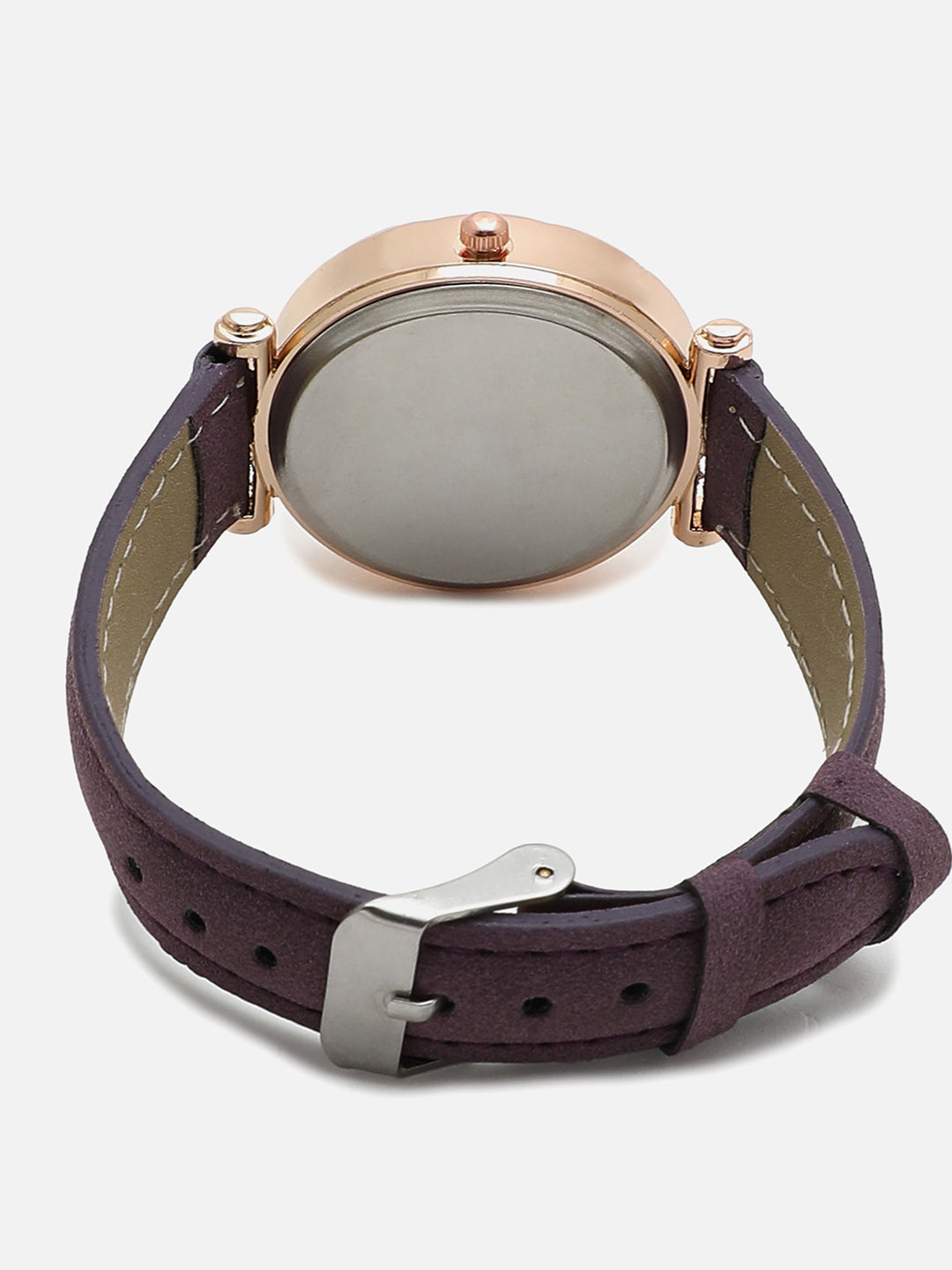Purple Embellished Decorative Analog Round Dial With Suede Strap Watch & Bracelets