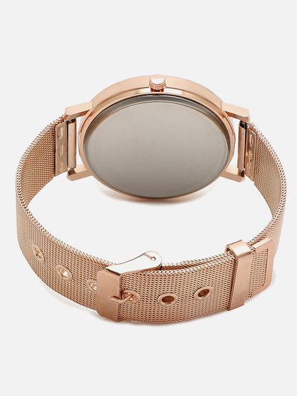 White Analog Round Dial With Gold Metal Strap Watch & Bracelets