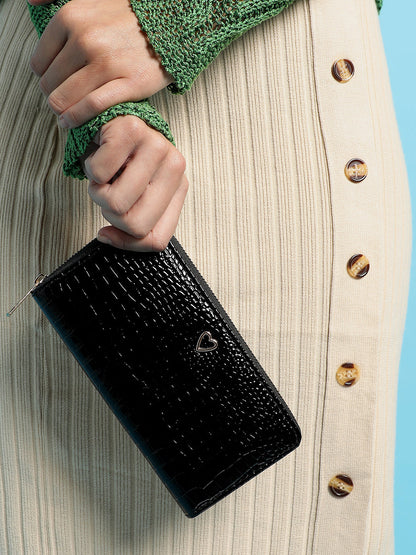 Black Textured Vegan Leather Wallet