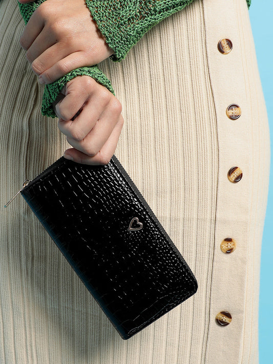 Black Textured Vegan Leather Wallet