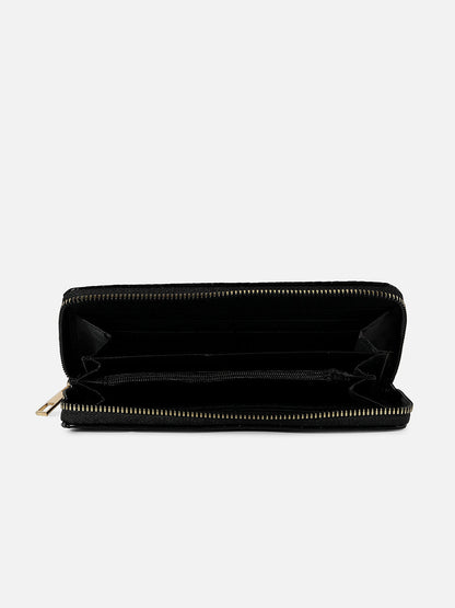 BLACK TEXTURED VEGAN LEATHER WALLET