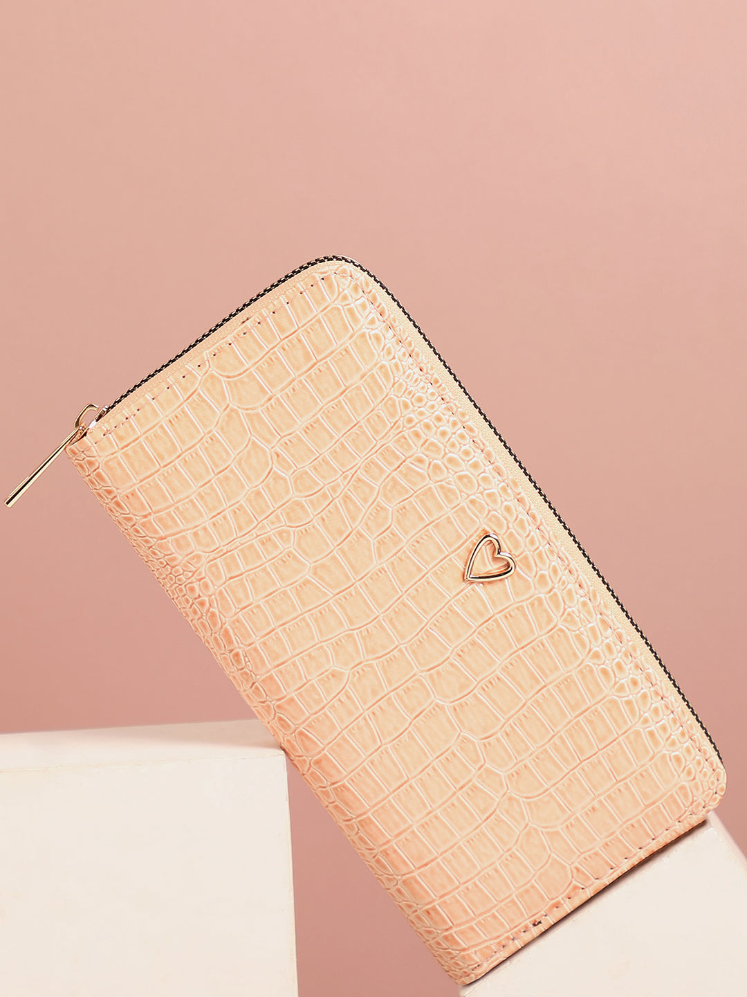 Pink Textured Vegan Leather Wallet