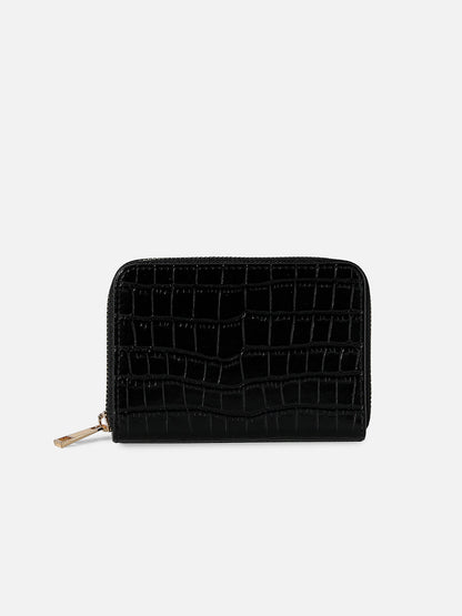 Black Textured Vegan Leather Wallet