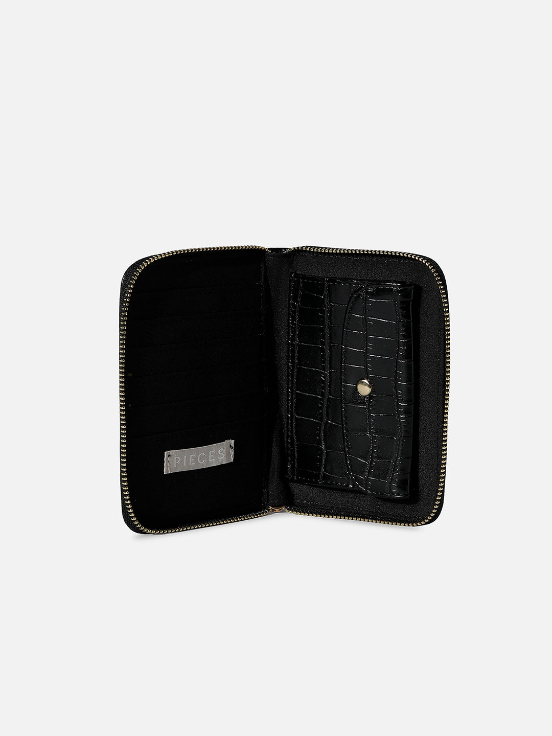 BLACK TEXTURED VEGAN LEATHER WALLET