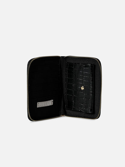 BLACK TEXTURED VEGAN LEATHER WALLET