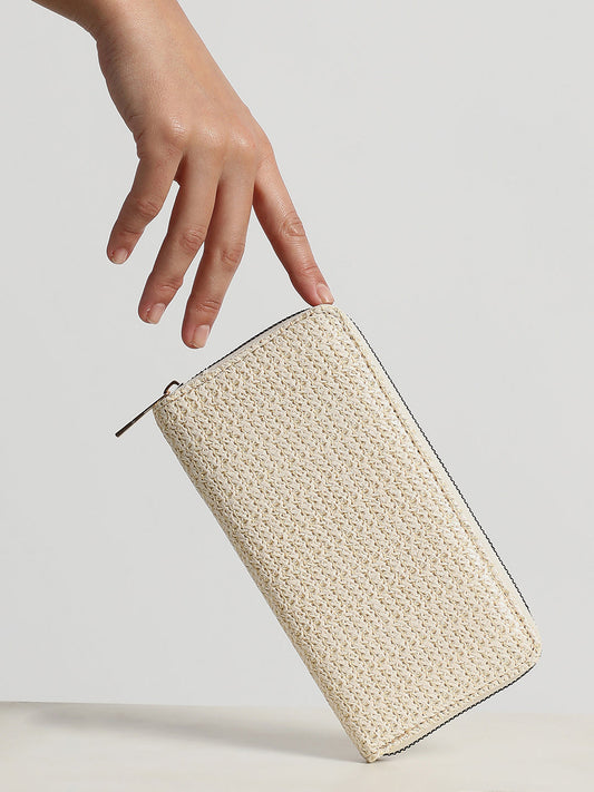 White Textured Vegan Leather Wallet