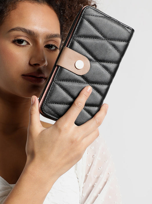 Black Textured Vegan Leather Wallet