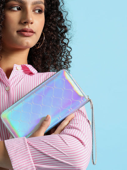 Silver Textured Vegan Leather Wallet