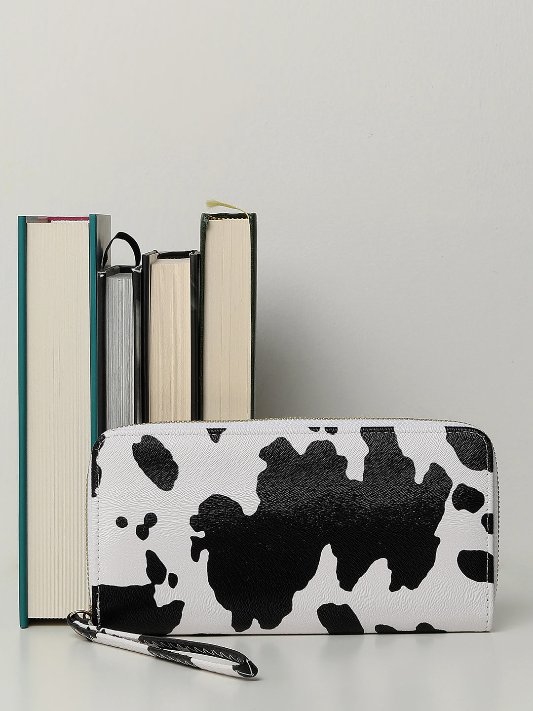 White & Black Cow Printed Vegan Leather Wallet
