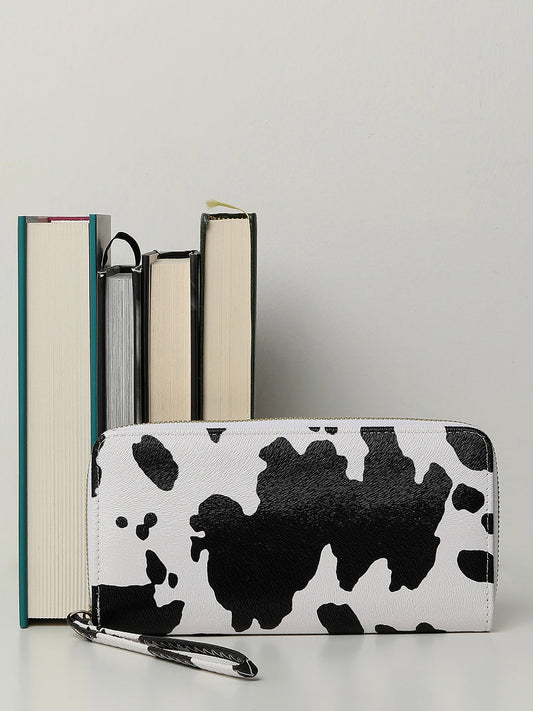 White & Black Cow Printed Vegan Leather Wallet