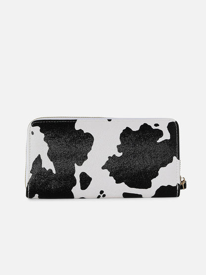 White & Black Cow Printed Vegan Leather Wallet