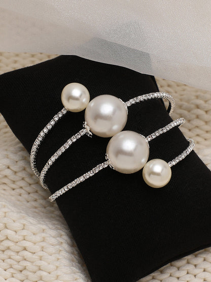 Silver Plated Party Rhinestones & Pearls Bracelet