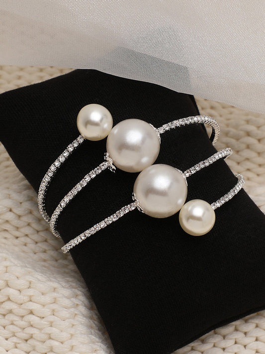 Silver Plated Party Rhinestones & Pearls Bracelet