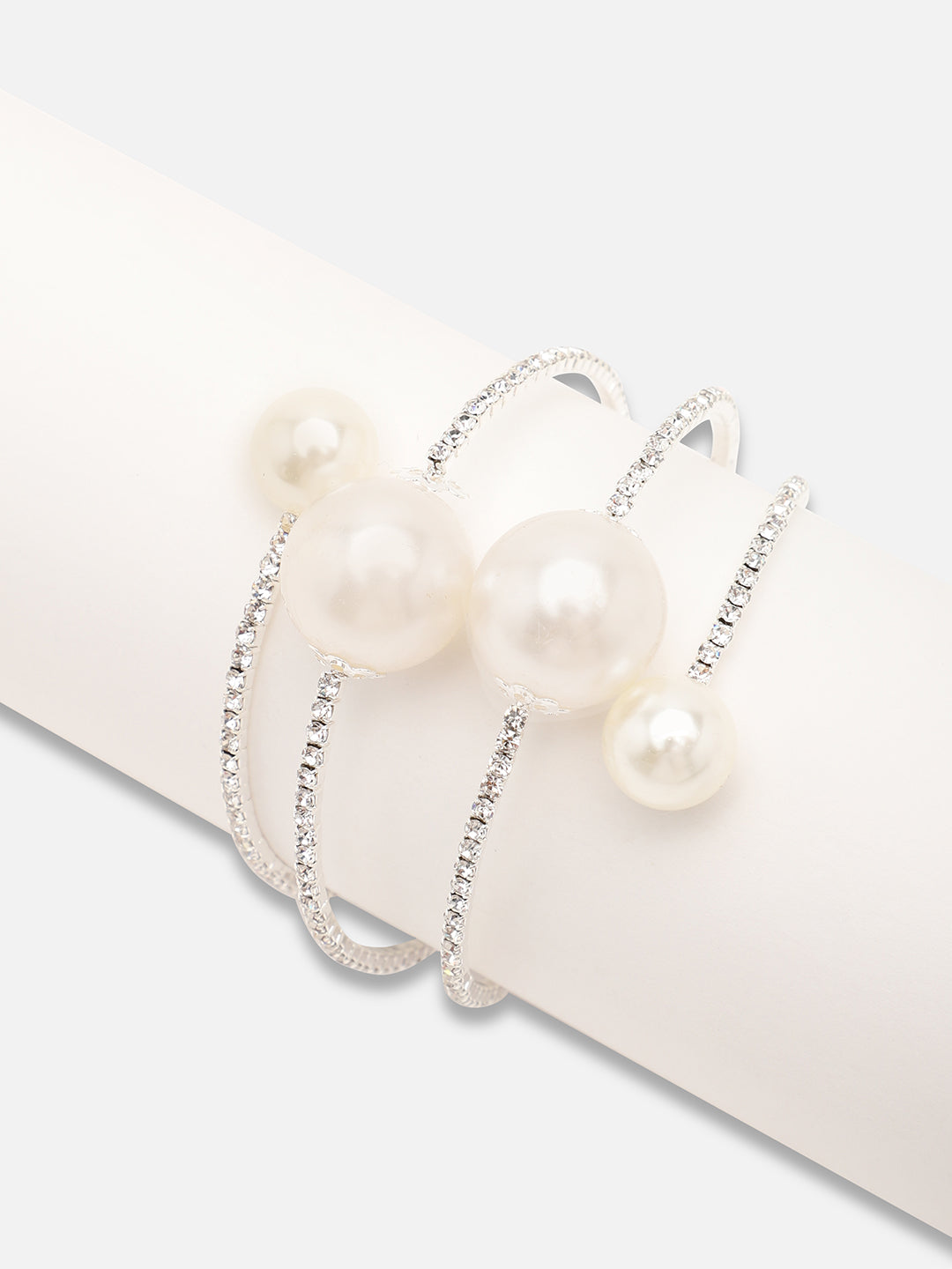 Silver Plated Party Rhinestones & Pearls Bracelet