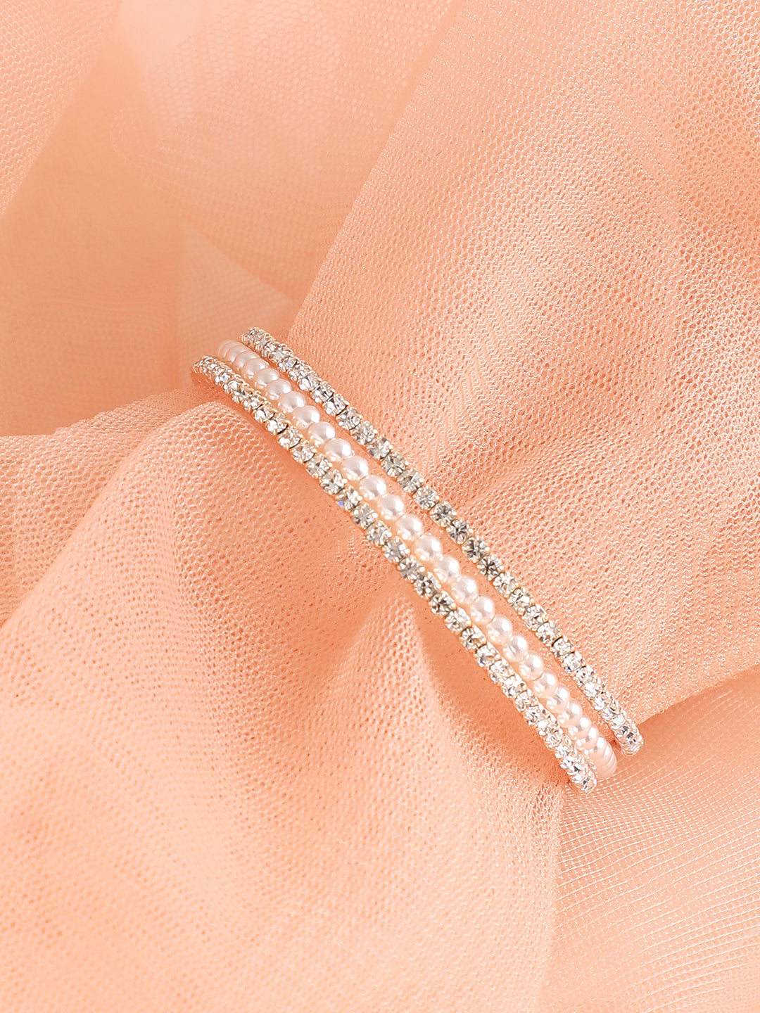 Gold Plated Party Rhinestones & Pearls Bracelet For Women