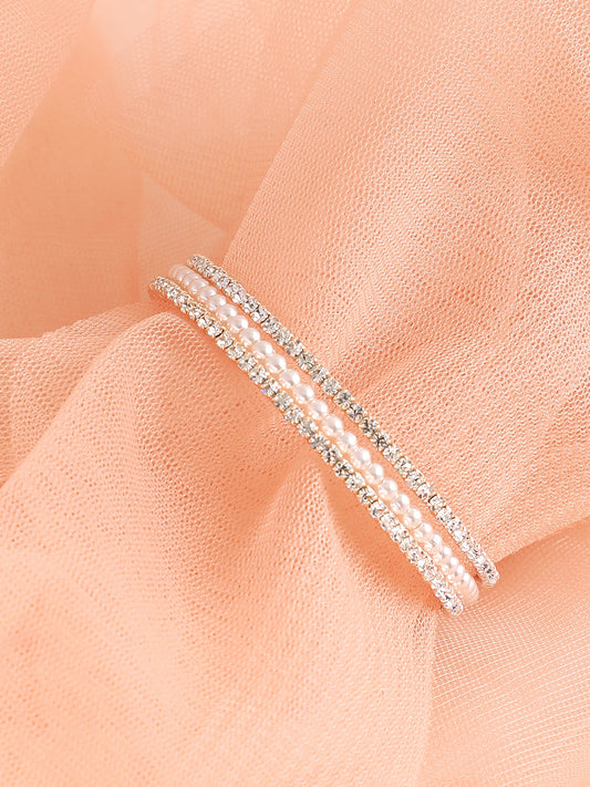 Gold Plated Party Rhinestones & Pearls Bracelet For Women