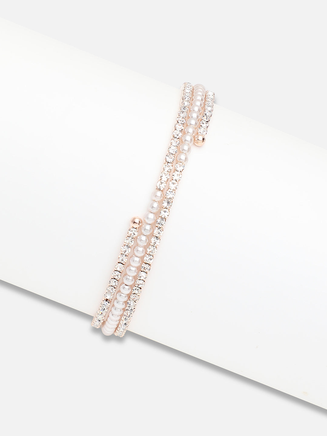 Gold Plated Party Rhinestones & Pearls Bracelet For Women