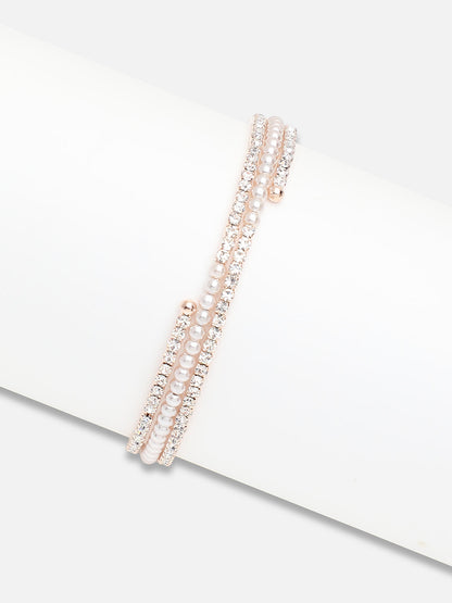 Gold Plated Party Rhinestones & Pearls Bracelet For Women
