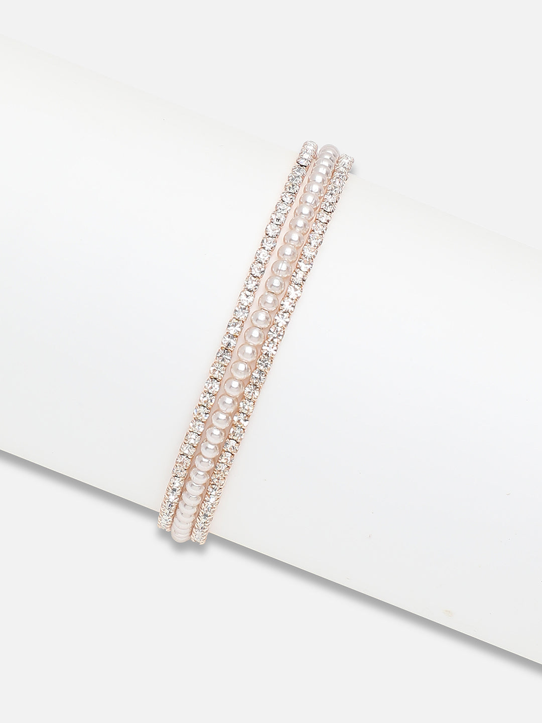 Gold Plated Party Rhinestones & Pearls Bracelet For Women