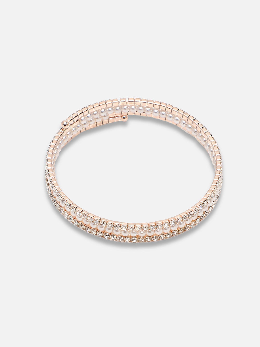 Gold Plated Party Rhinestones & Pearls Bracelet For Women