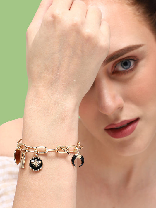 GOLD PLATED PARTY DESIGNER CHARMS BRACELET FOR WOMEN