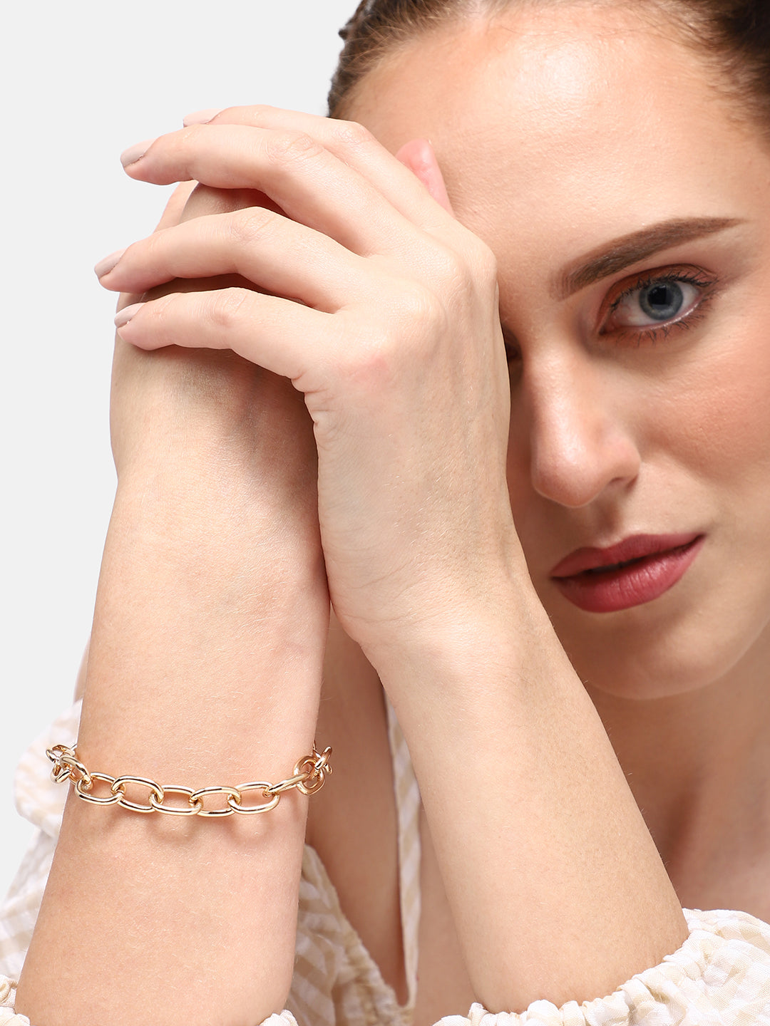 GOLD PLATED PARTY DESIGNER STONE LINK BRACELET FOR WOMEN