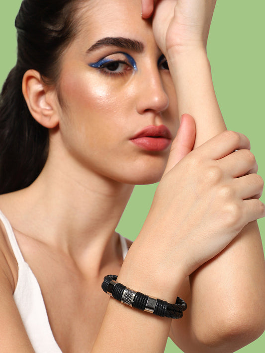 SILVER PLATED CASUAL PU LEATHER DESIGNER BRACELET FOR WOMEN