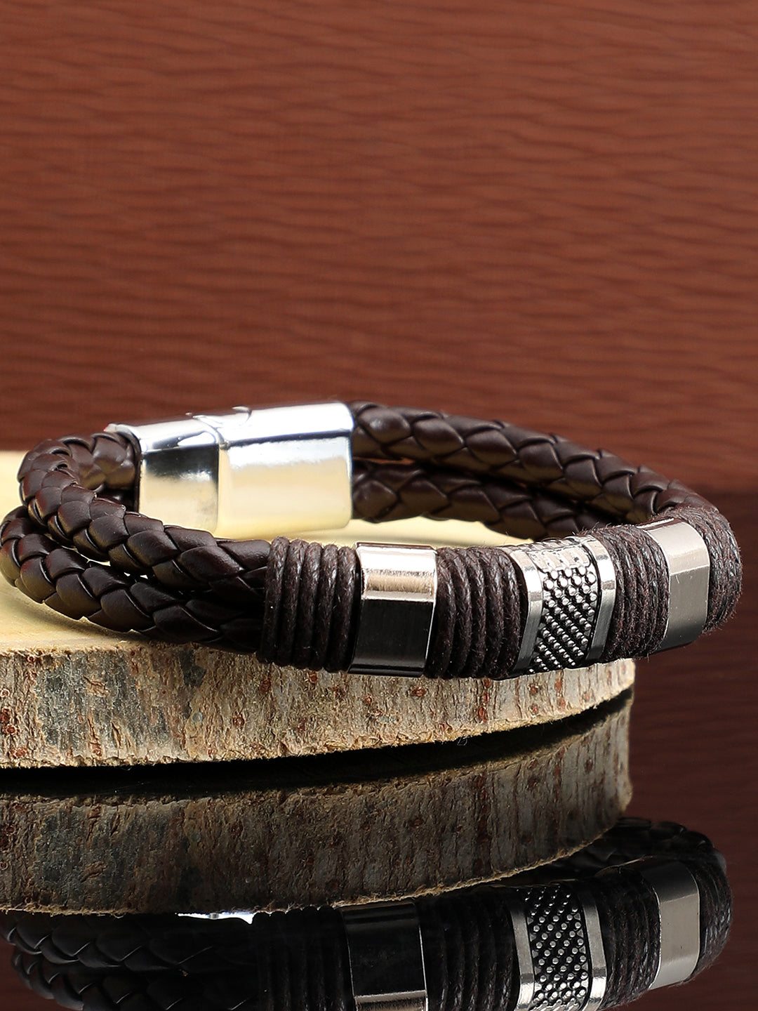 SILVER PLATED CASUAL PU LEATHER DESIGNER BRACELET FOR WOMEN