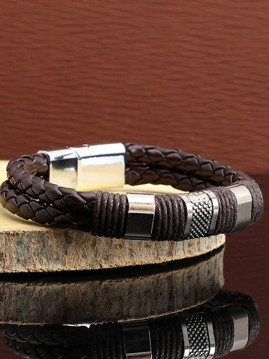 SILVER PLATED CASUAL PU LEATHER DESIGNER BRACELET FOR WOMEN
