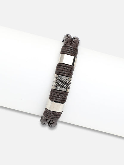 SILVER PLATED CASUAL PU LEATHER DESIGNER BRACELET FOR WOMEN