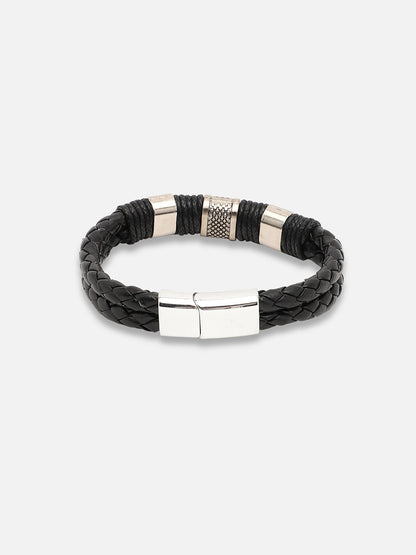 SILVER PLATED CASUAL PU LEATHER DESIGNER BRACELET FOR WOMEN