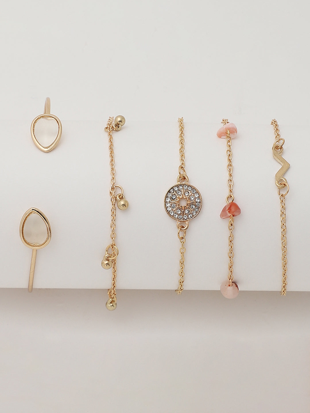Set of 5 Gold Plated Designer Stone Bracelet