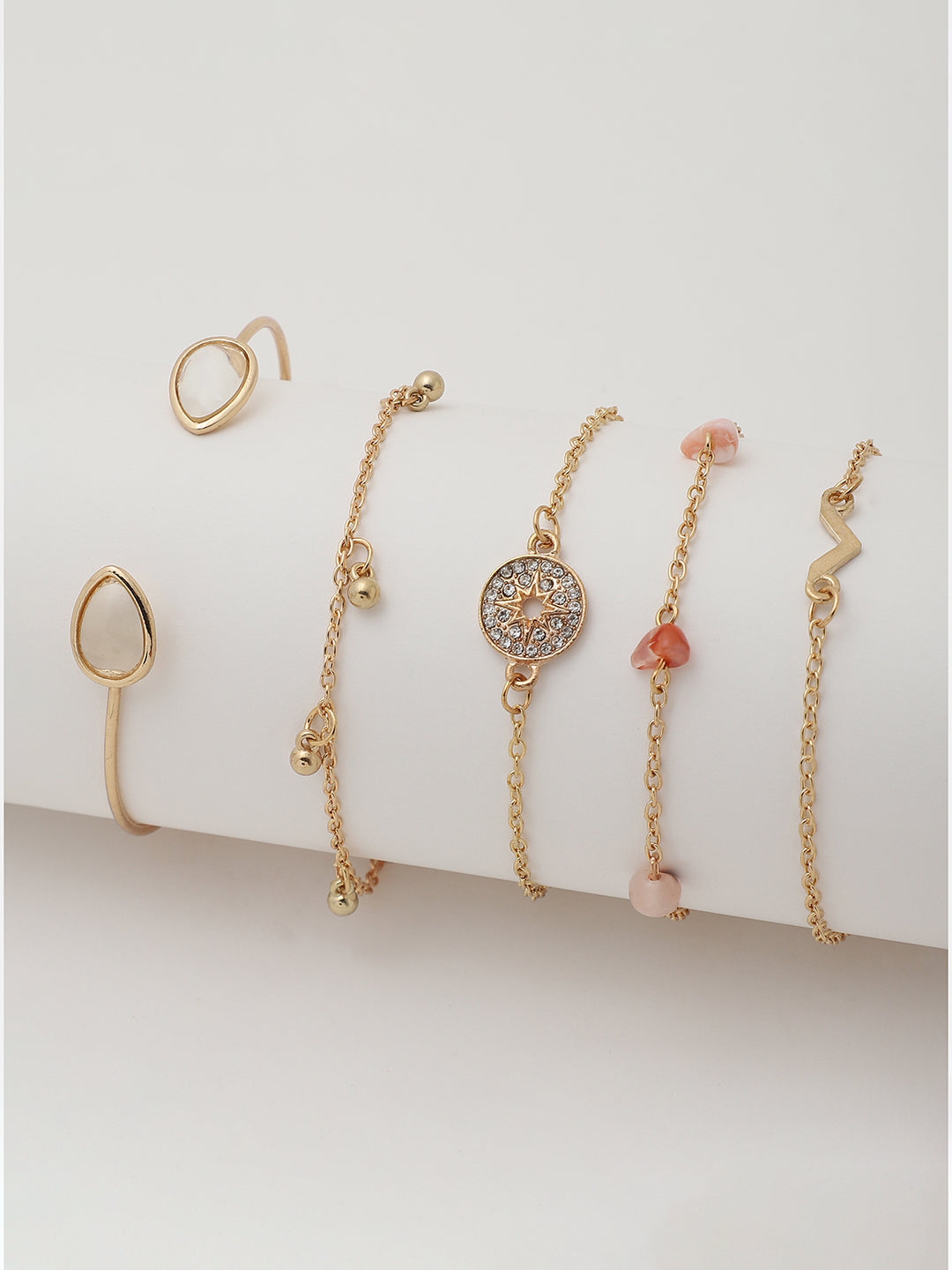 Set of 5 Gold Plated Designer Stone Bracelet