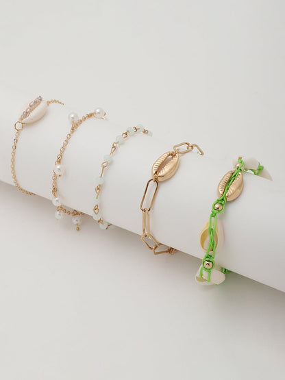 Set of 5 Gold Plated Pearls Bracelet