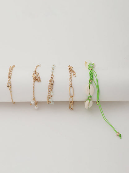 Set of 5 Gold Plated Pearls Bracelet