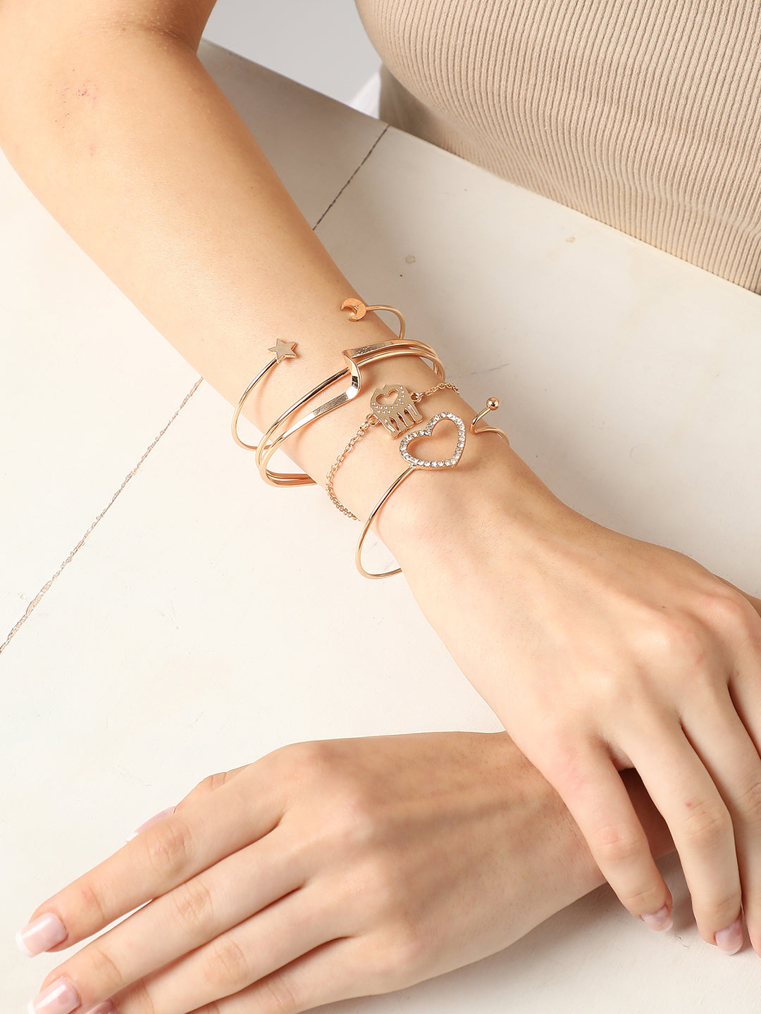 Set of 4 Gold Plated Designer Stone Bracelet