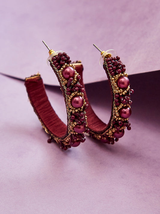 MAROON BEADS ELEGANT HOOPS