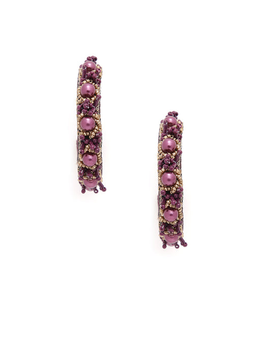 MAROON BEADS ELEGANT HOOPS