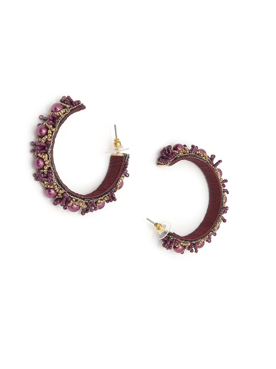 MAROON BEADS ELEGANT HOOPS