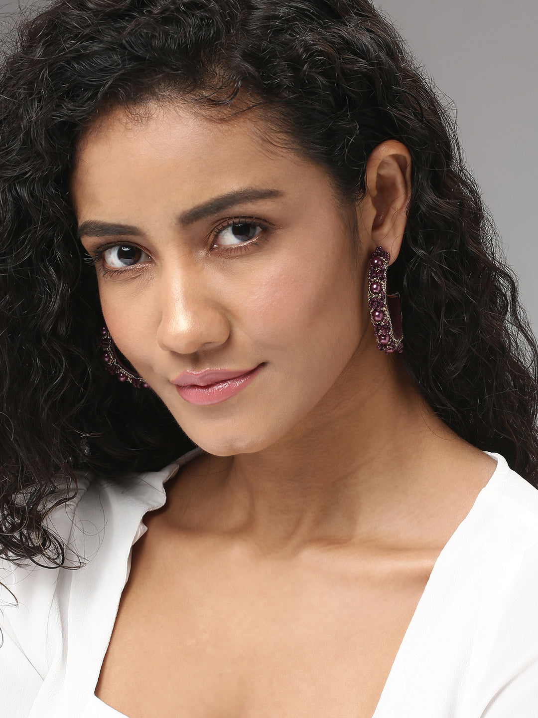 MAROON BEADS ELEGANT HOOPS