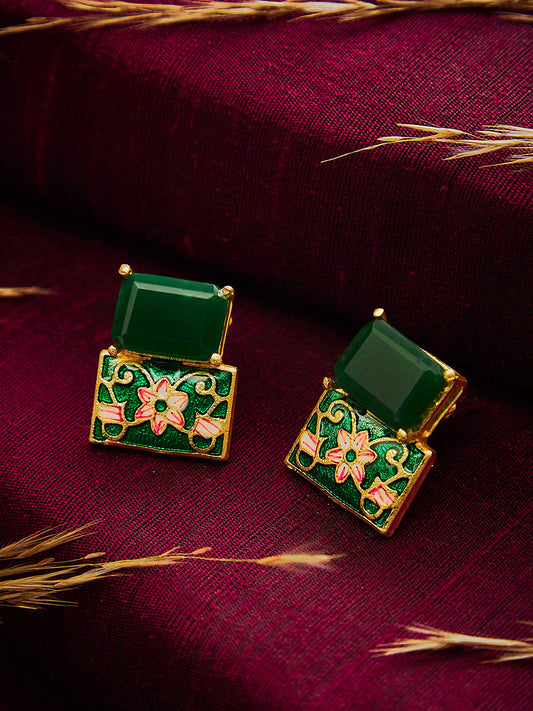 EMARALD GREEN MINAKARI EAR STUD