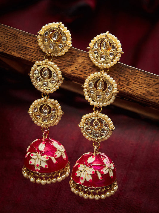 PINK MEENAKARI & PEARL EAARING