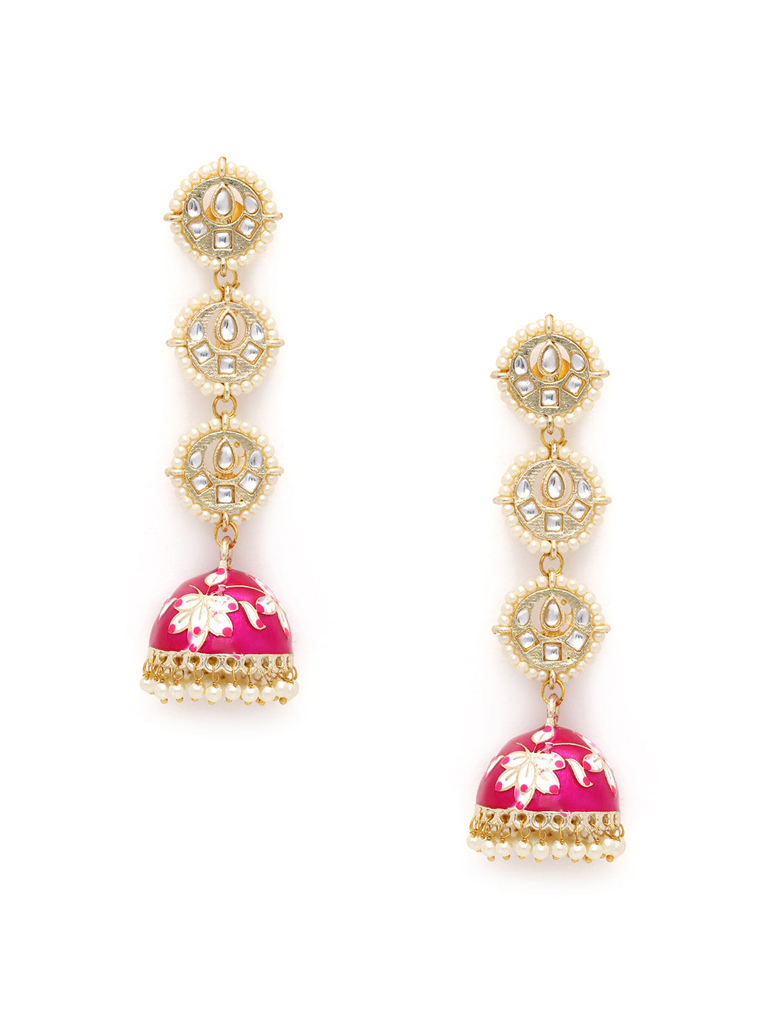 PINK MEENAKARI & PEARL EAARING