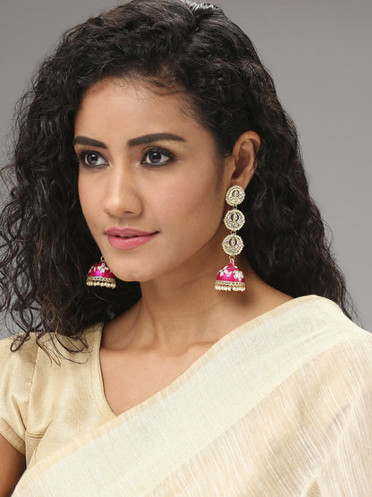 PINK MEENAKARI & PEARL EAARING